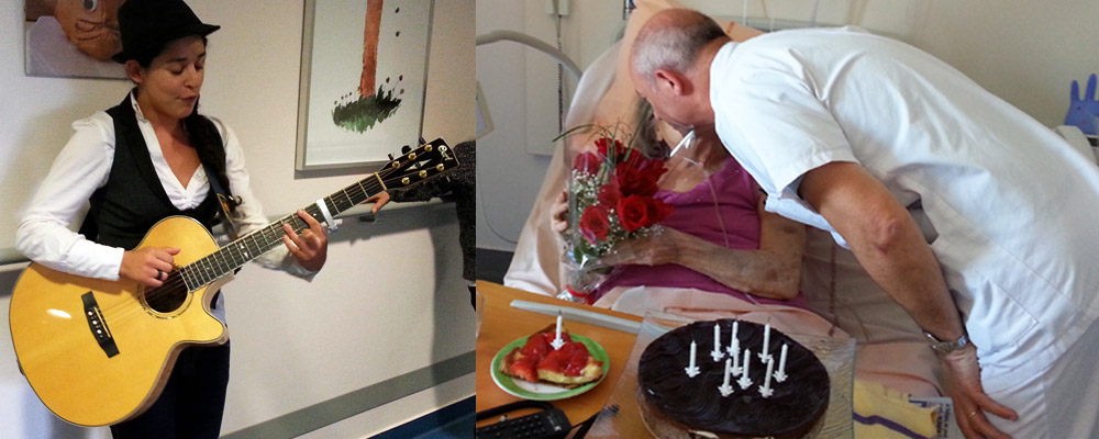 Animation musicale et célébration de l'anniversaire d'une patiente